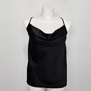 Single Thread Black Satin Indie Sleaze Cowl Neck Relaxed Fit Silky Camisole XL